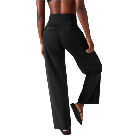 Athleta Venice Wide Leg Pants Black Pockets Zip Pocket Size L - Picture 6 of 14